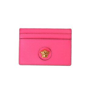 Versace Fuchsia Pink Leather Medusa Card Case Holder NIB Gold Logo